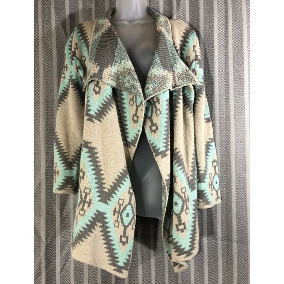 renee c sweater Open Aztec Bohemian Size Small Wool & Mohair Gray Teal - Picture 1 of 12